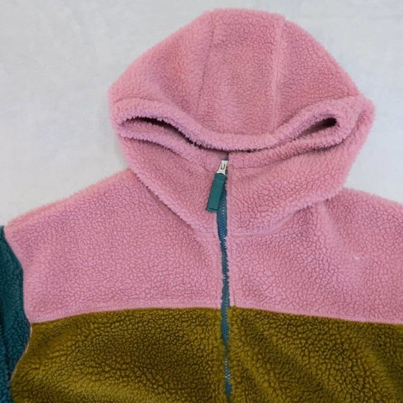Eddie Bauer Womens Jacket Pullover M Pink Deep Pile Color Block Fleece Full Zip - Picture 3 of 13